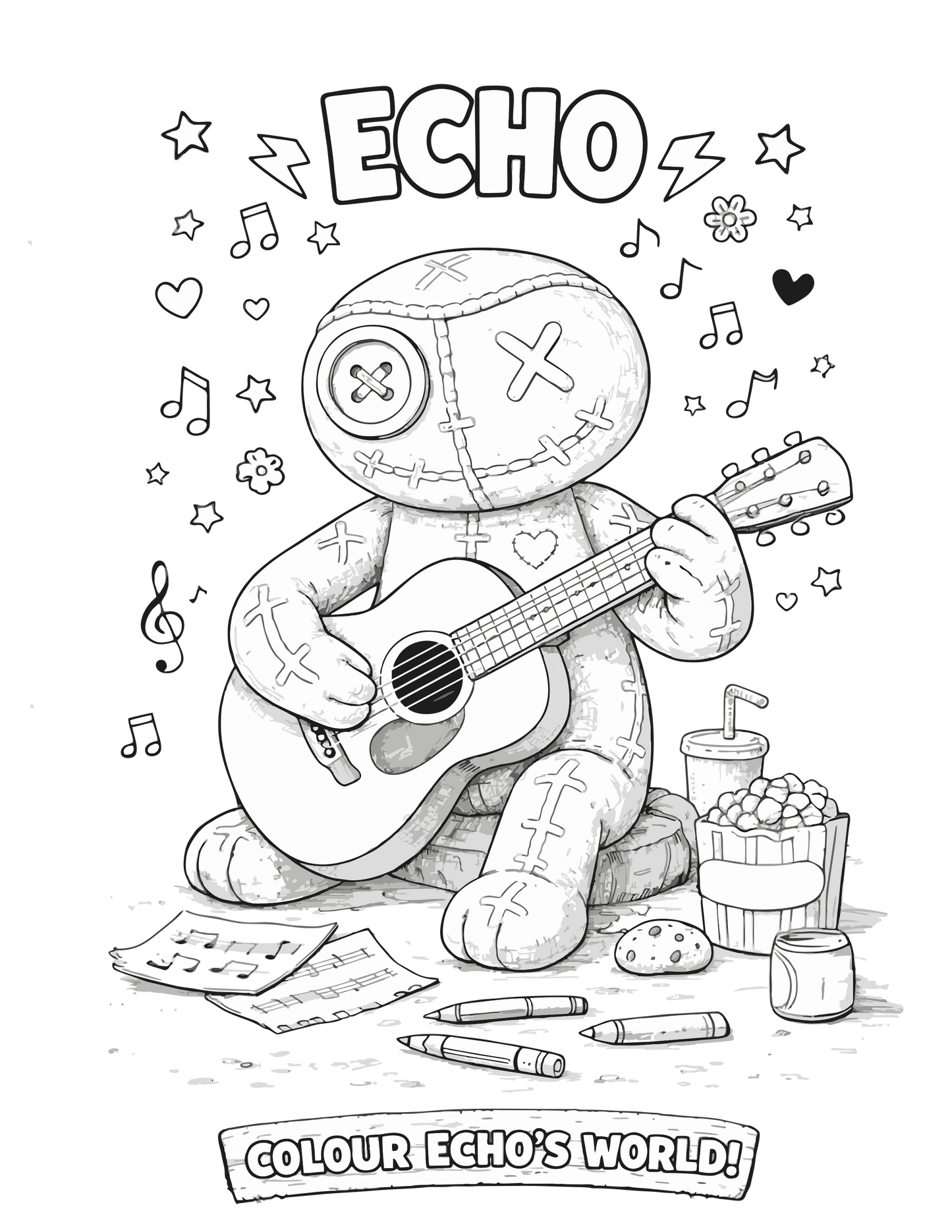 FREE Printable Echo colouring page - Echo with Guitar