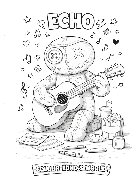 FREE Printable Echo colouring page - Echo with Guitar