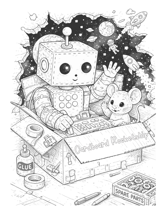 FREE Printable Echo colouring page - Oliver and Pip and the Cardboard Rocketship